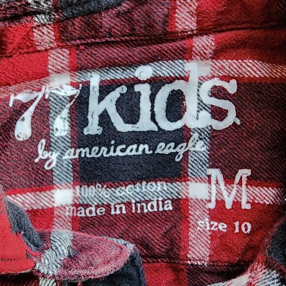 77kids By American Eagle Red/Black Plaid Flannel Button Down Shirt Size Medium - Picture 6 of 11